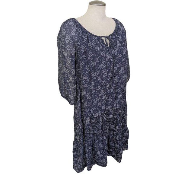 ROSEMARINE Silk Blend Dress XL Blue White Floral Tiered Boho Hobo Prairie Italy - Picture 2 of 6